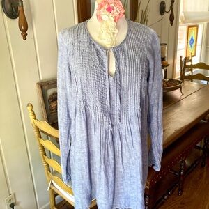 CP Shades Denim Blue Pleated Linen Tunic Medium